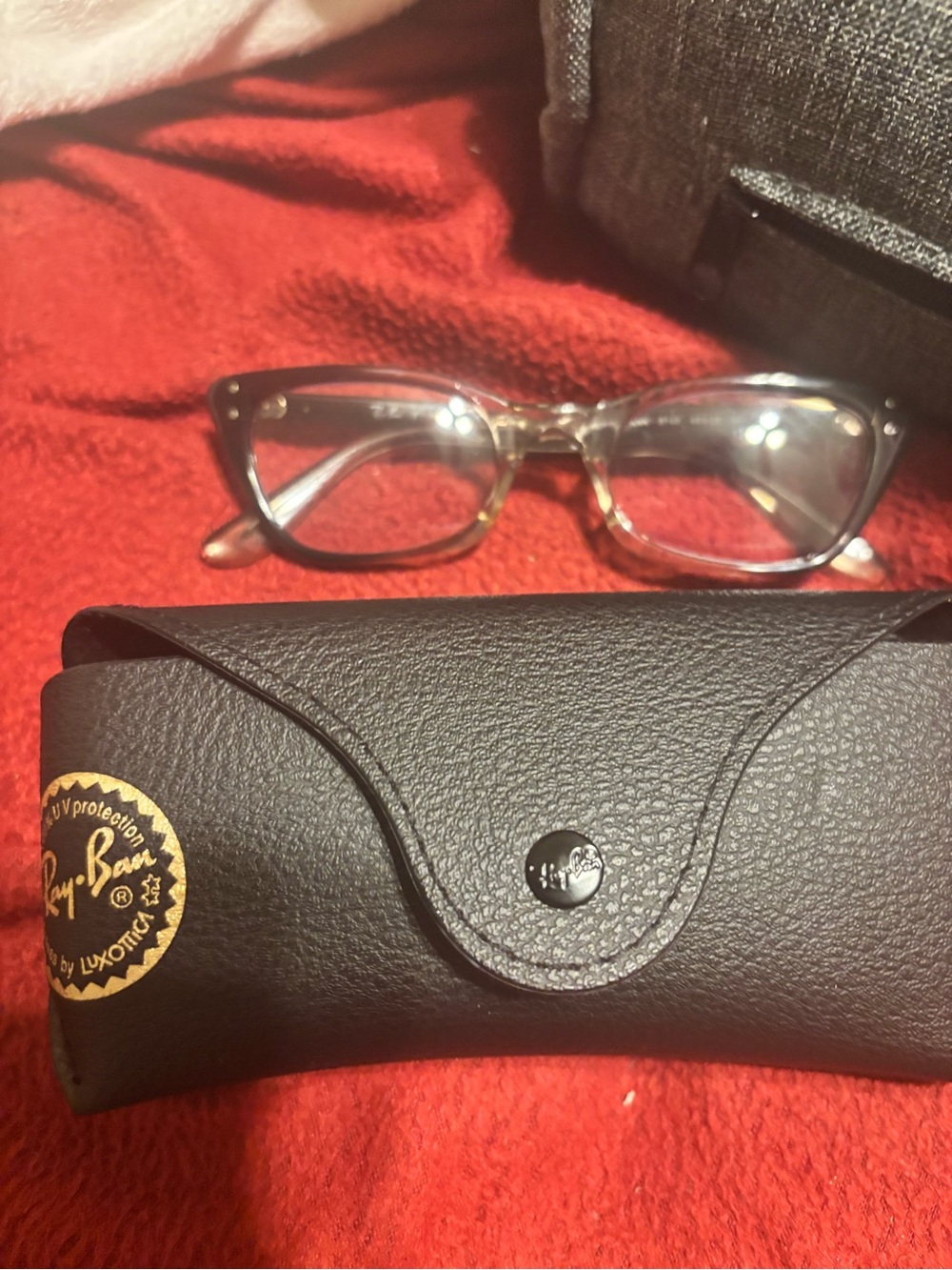 Ray-Ban Clear/Gray Acetate Glasses with Black Case and Accessories